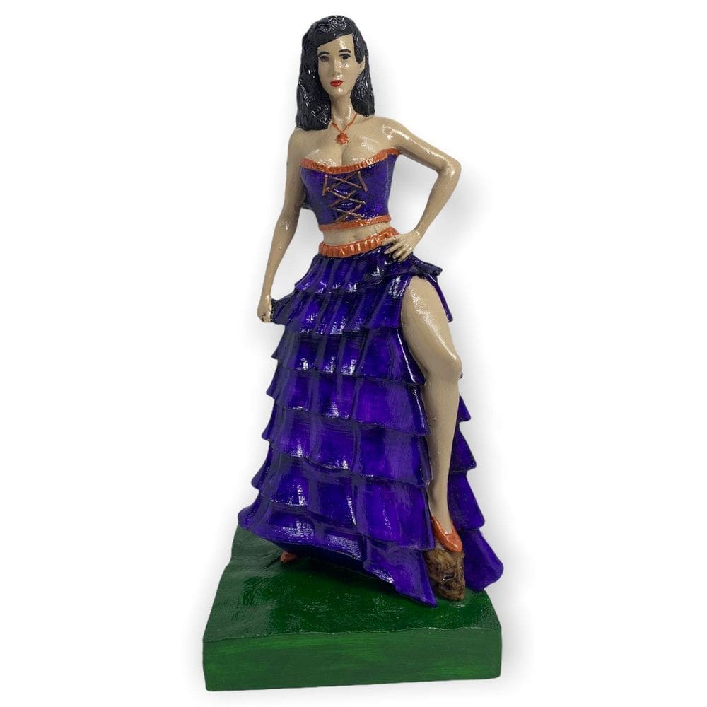 Escultura Pomba Gira Roxa 24 Cm Com Crânio No Pé