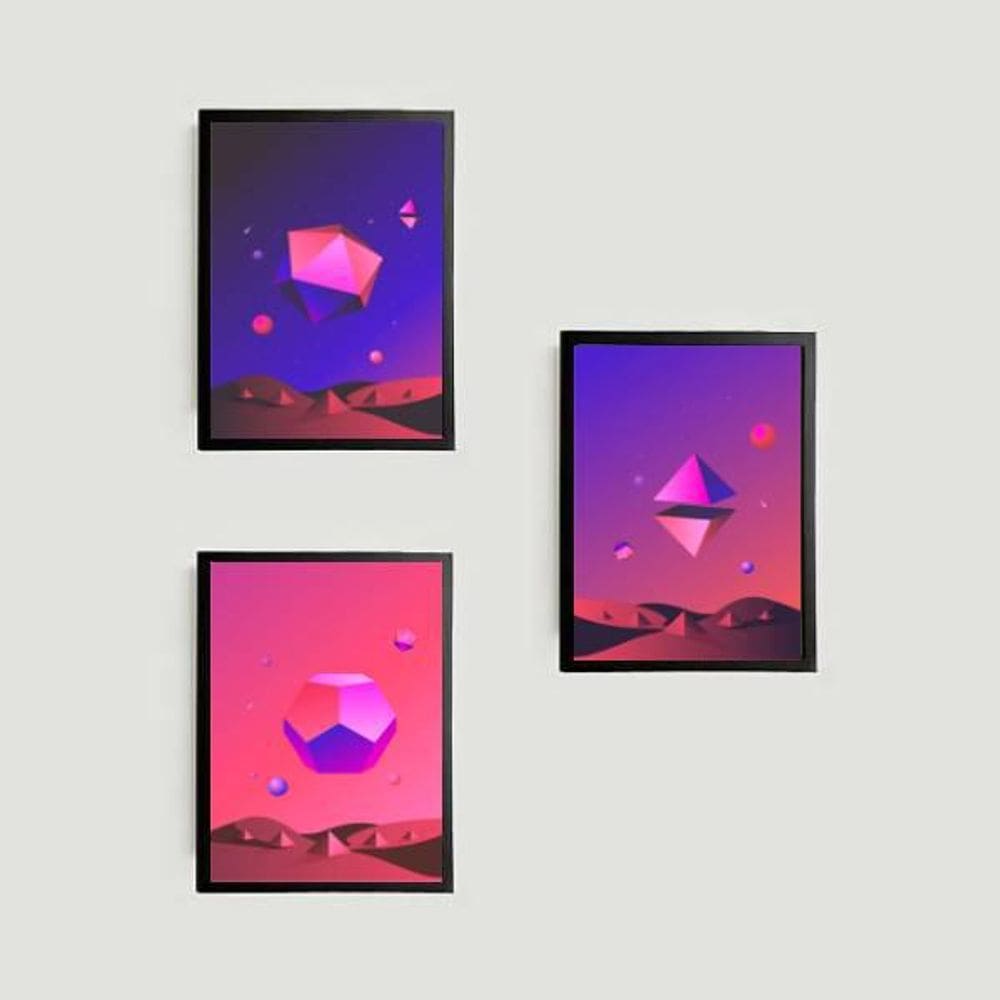 Kit 3 Quadros Geométricos Naves Espaciais 24X18Cm