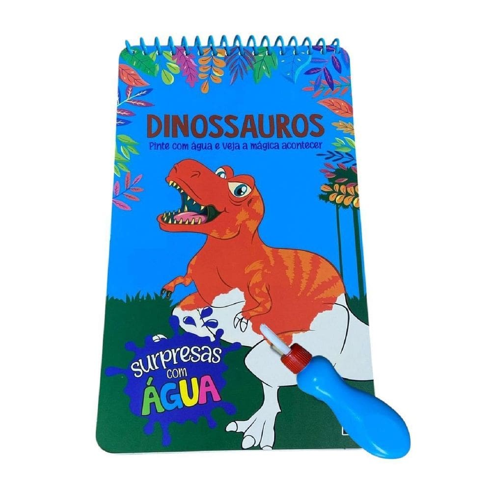 Kit Livro Desenhos + Pincel Surpresas Com Água Dinossauros