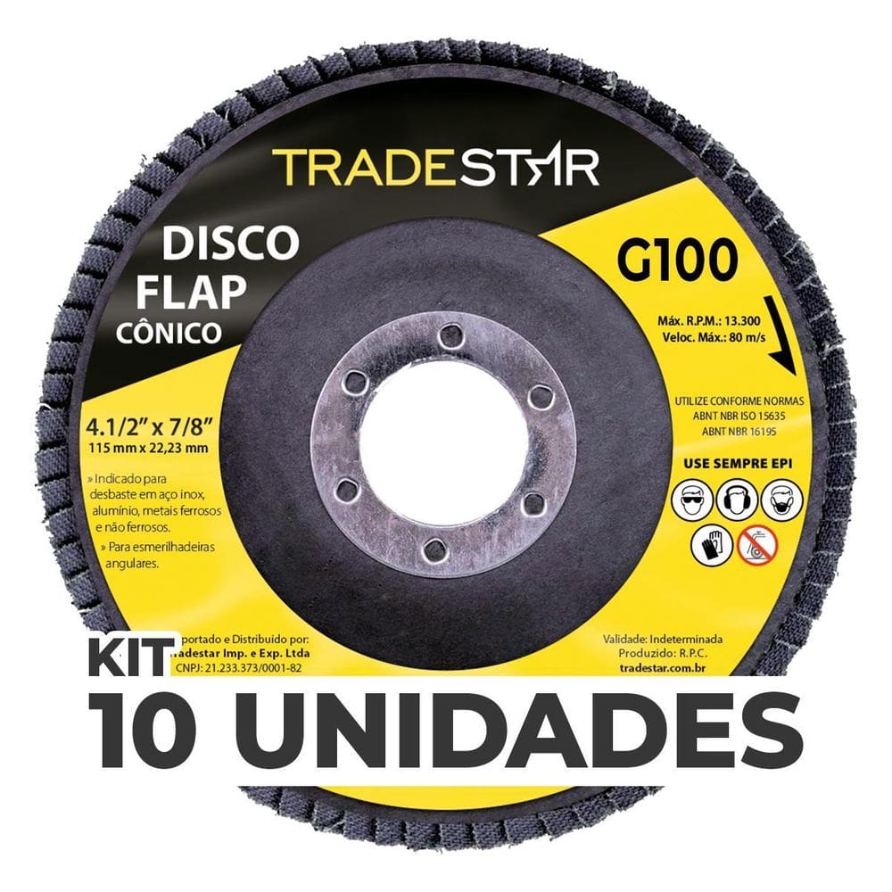 Kit Com 10 Disco Flap Conico 4.1/2 X 7/8 Fds115-100Fc Z100