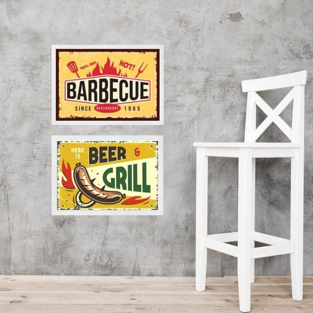 Kit 2 Quadros Placas Vintage Churrasco E Cerveja 45X34Cm