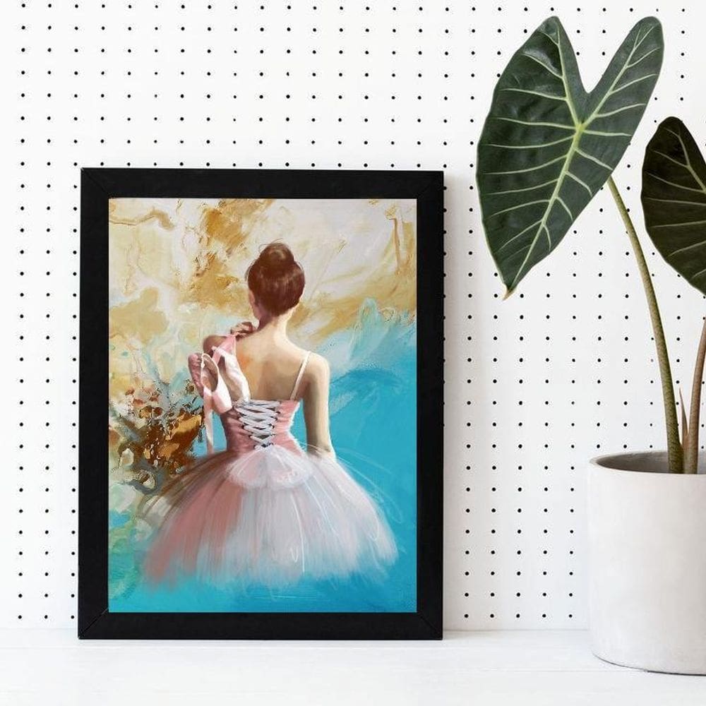 Quadro decorativo bailarina 33x24cm - Moldura branca