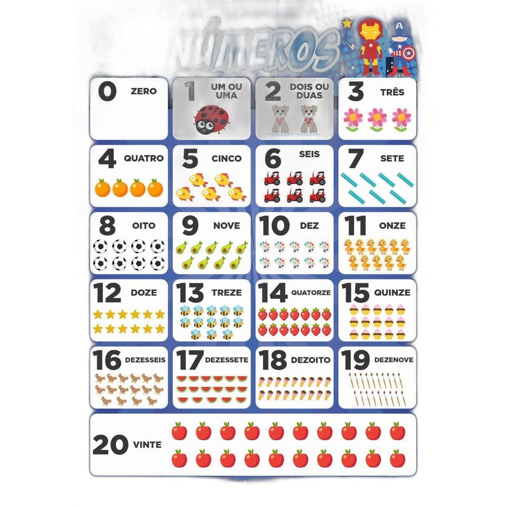 Números De 0 A 20 - Heróis - Home E Planner