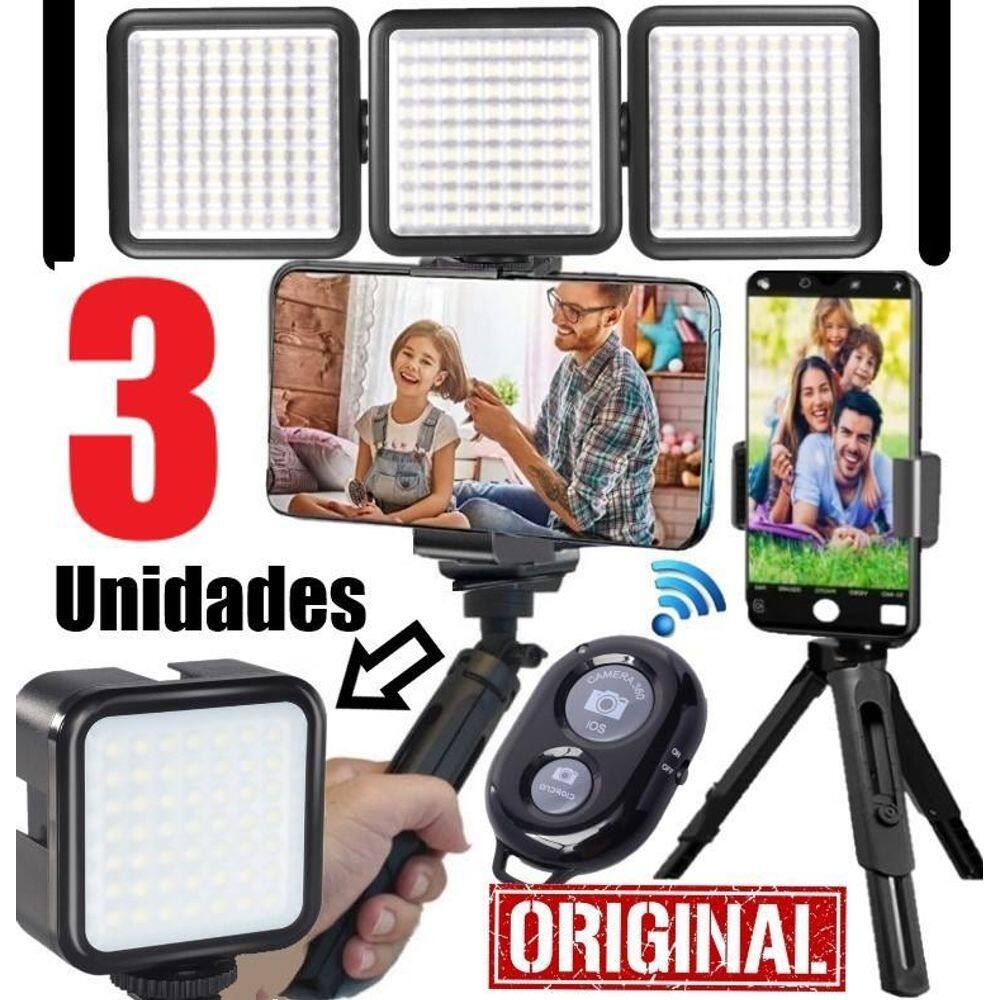 Estabilizador Mão Steadicam Celular + 3 Iluminador Led Luz