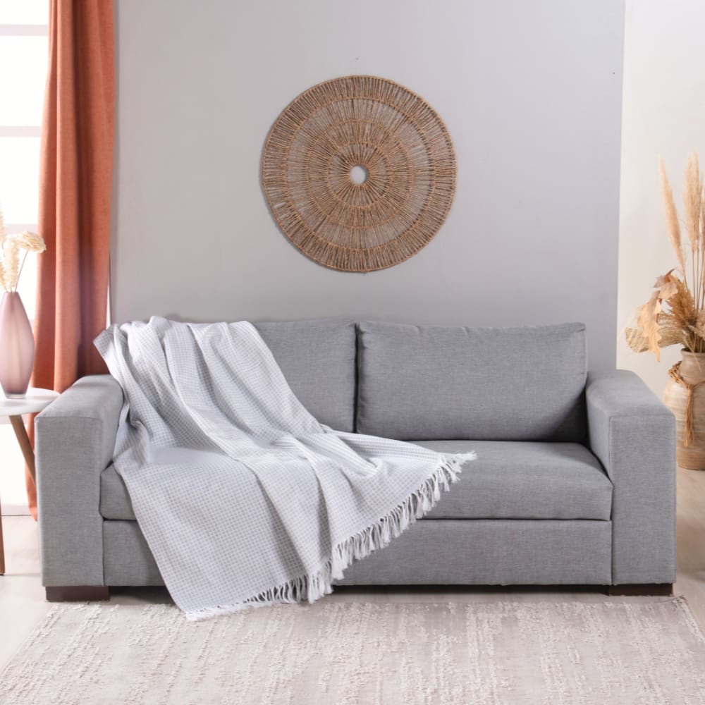 Manta Para Sofá Com Franja Grid 2,10m Jacquard Cinza