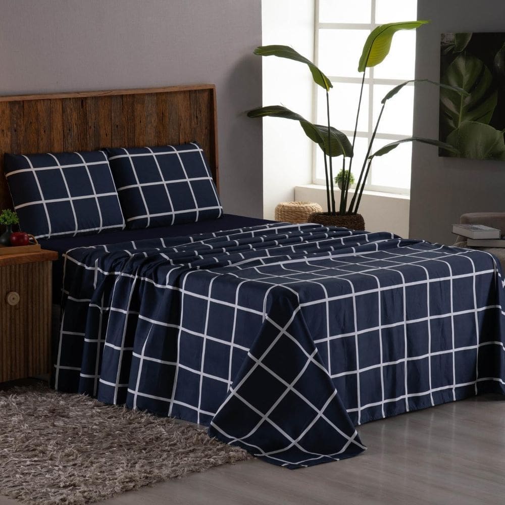 Lençol Casal 4 Peças Micropercal 400 Fios Estampa Levi