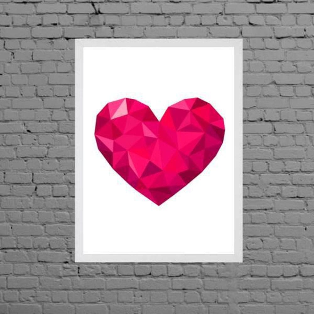 Quadro Decorativo Coração Geométrico Pink 33X24Cm Branca