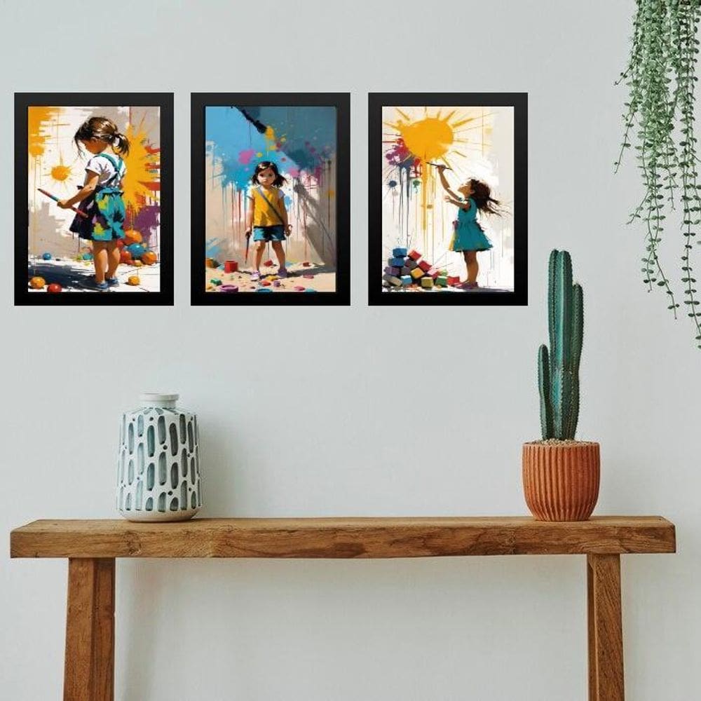 Kit 3 Quadros Decorativos Artes Crianças Pintando 24X18Cm