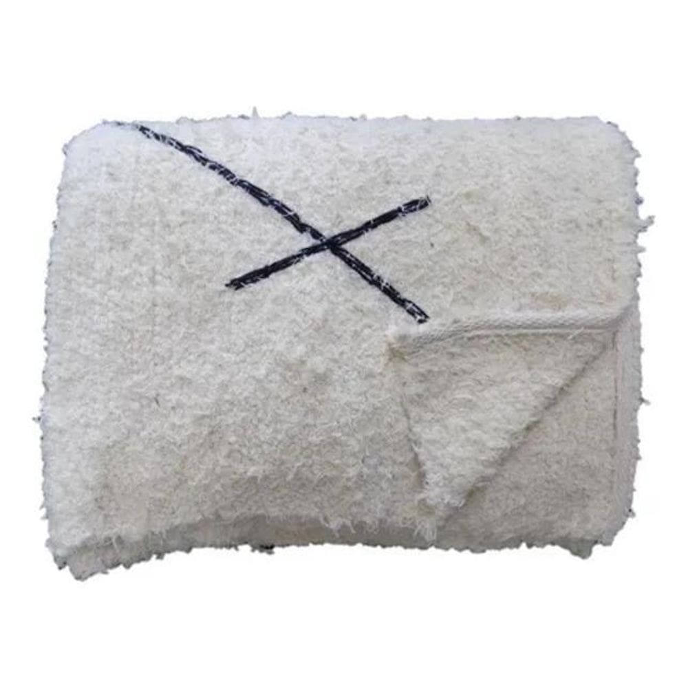 Tapete Para Sala Cru E Preto Bordado Geométrico 2.00X2.00