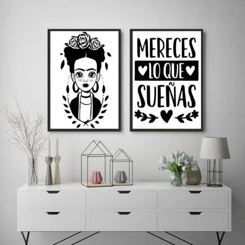 Kit 2 Quadros Mereces Los Que Sueas 45X34Cm Moldura Preta
