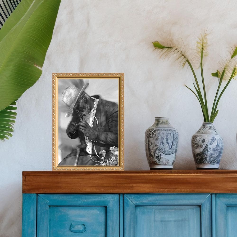 Quadro Moldura Dourada Fotografia Preto Velho 45X34Cm