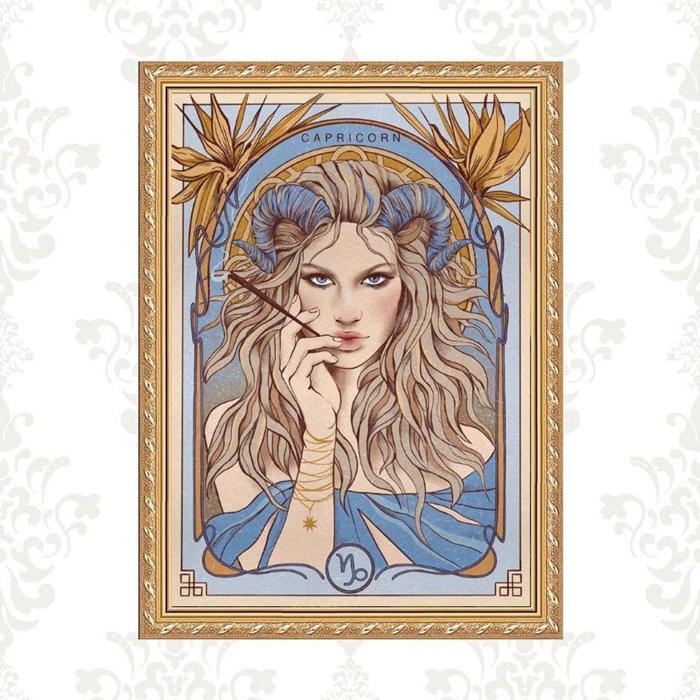 Quadro Moldura Dourada Signo Capricórnio 45X34Cm