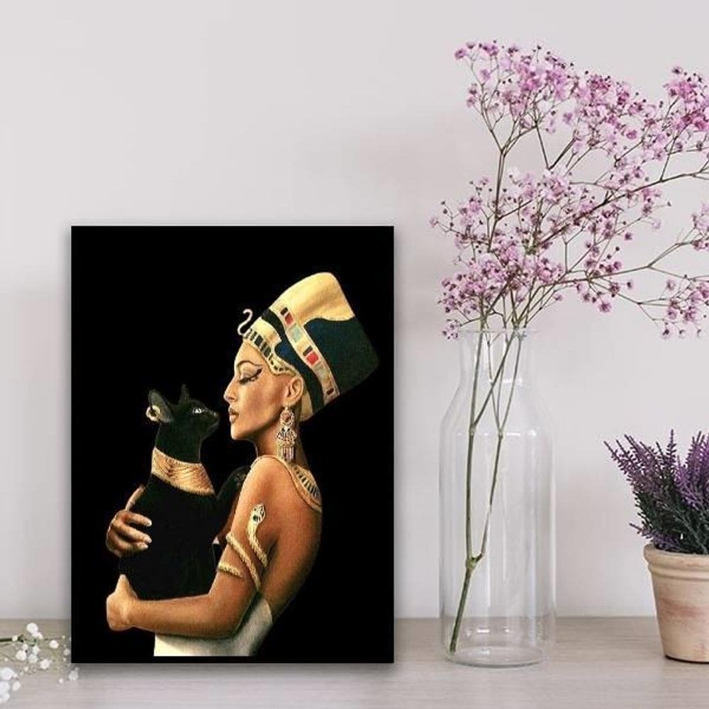 Quadro Decorativo Nefertiti Com Gato 45X34Cm - Com Vidro