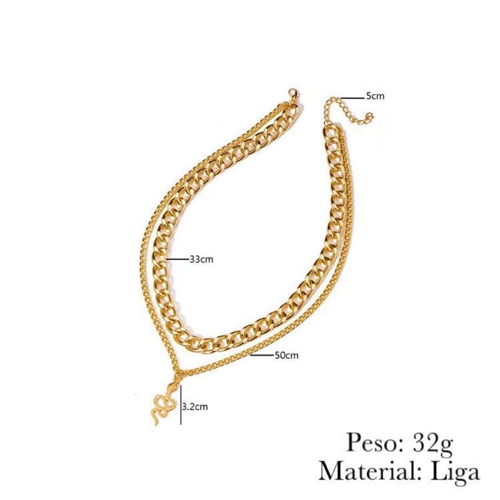 Colar Dourado Gargantilha Corrente Pingente Serpente T2602