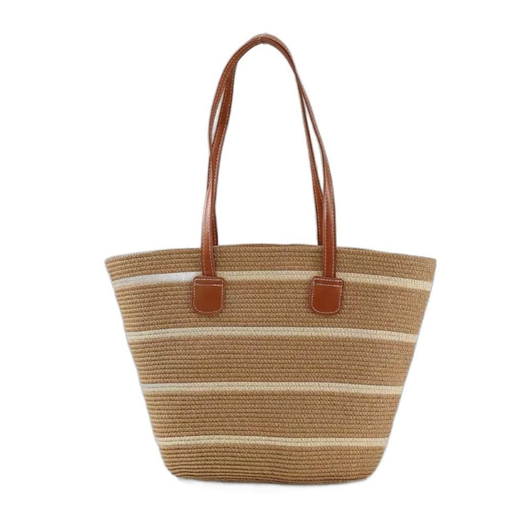 Bolsa De Palha Grande Com Forro Para Praia, Piscina, Férias E Uso Diário - Caqui Listrada