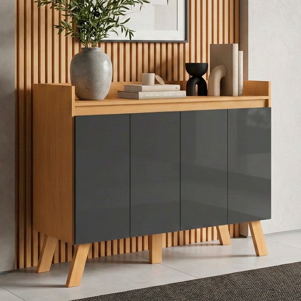 Aparador Buffet Organizador Cantinho do Café Cannes 108cm 04 Portas Cinamomo Grafite - Desk Design