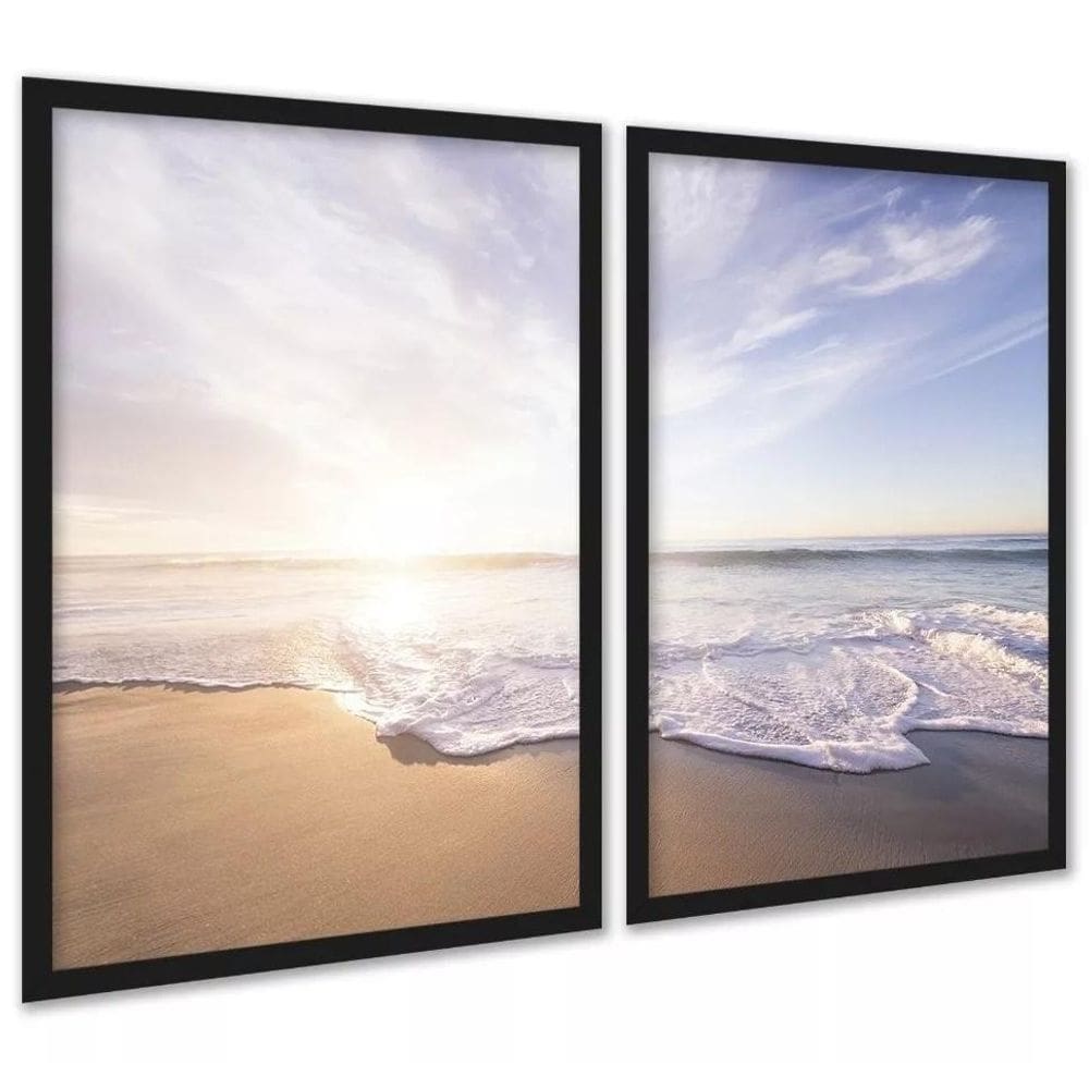 Kit 2 Quadros Praia Mar Complementares 33X24Cm
