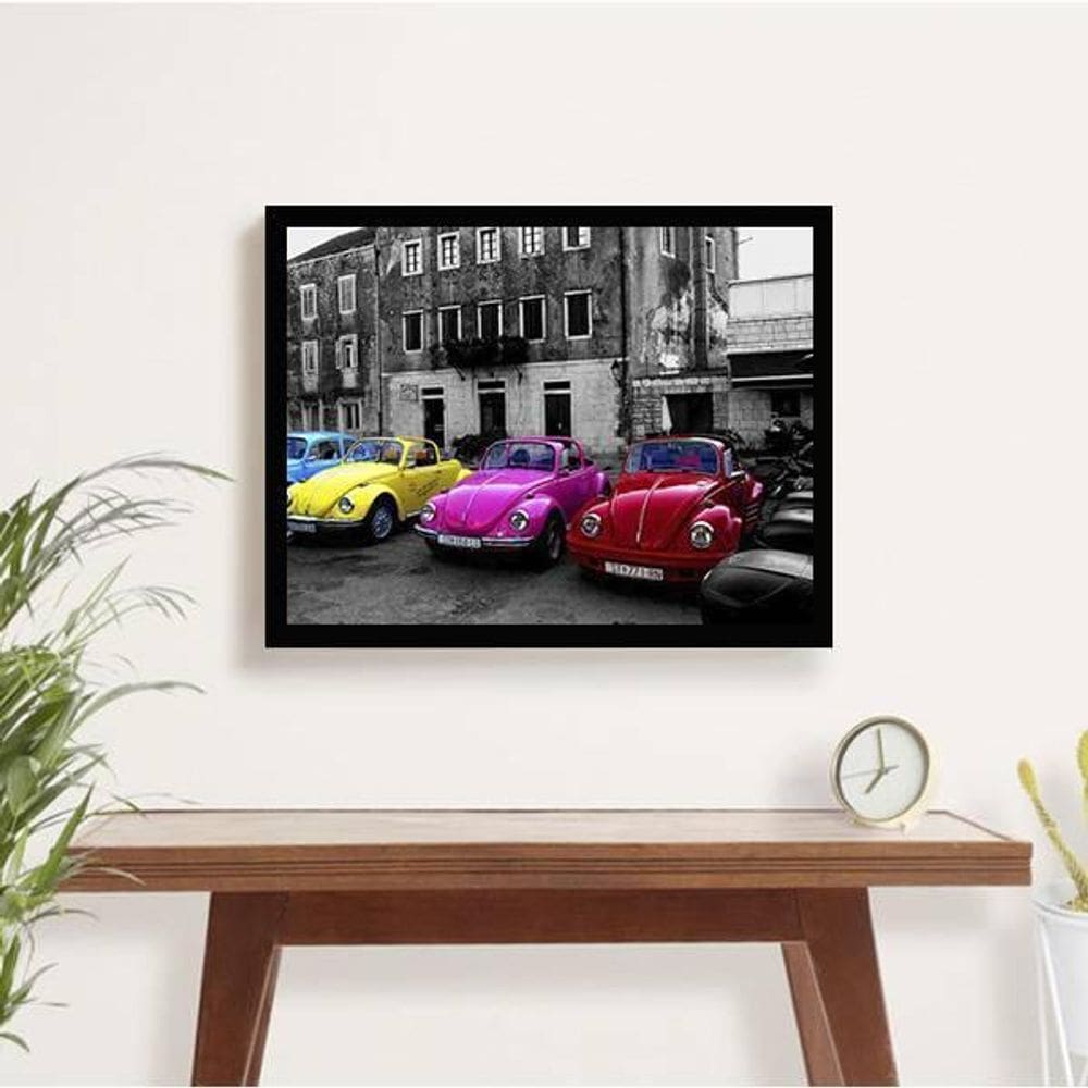 Quadro Decorativo Fotografia Carros Coloridos Vidro 24X18Cm