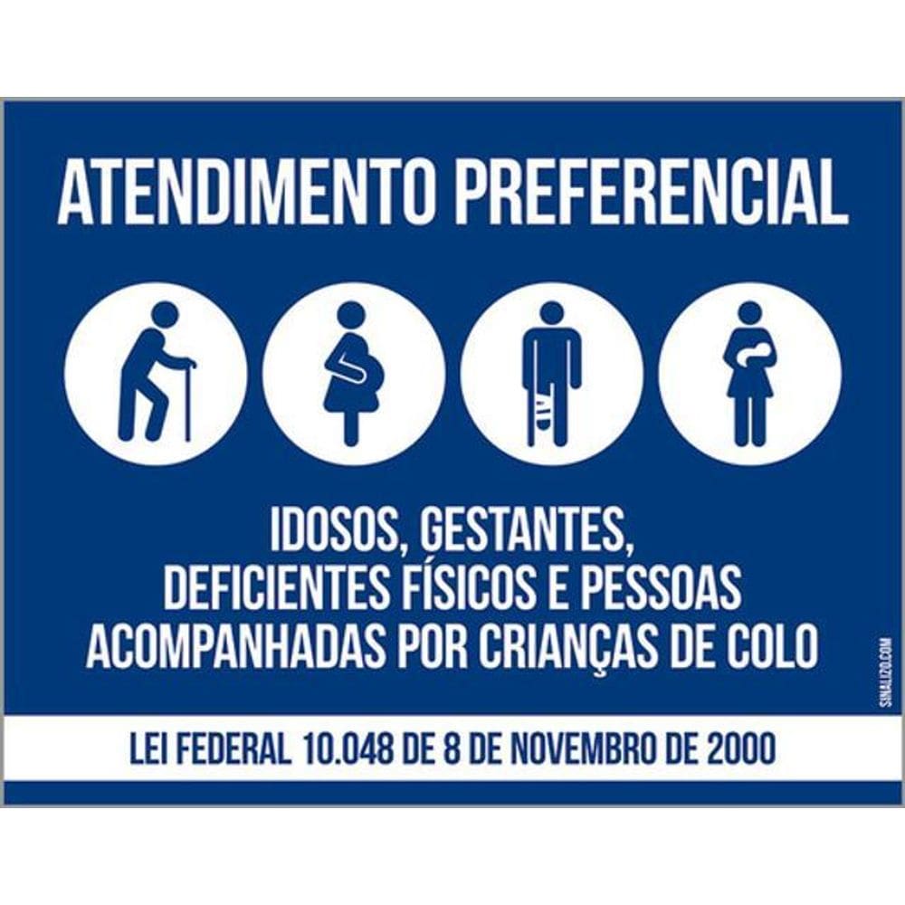 Kit 3 Placas Sinalização - Atendimento Preferencial Lei Azul