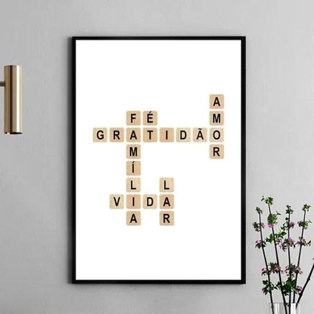 Quadro Cruzadinha Gratidão Família Amor 45X34Cm