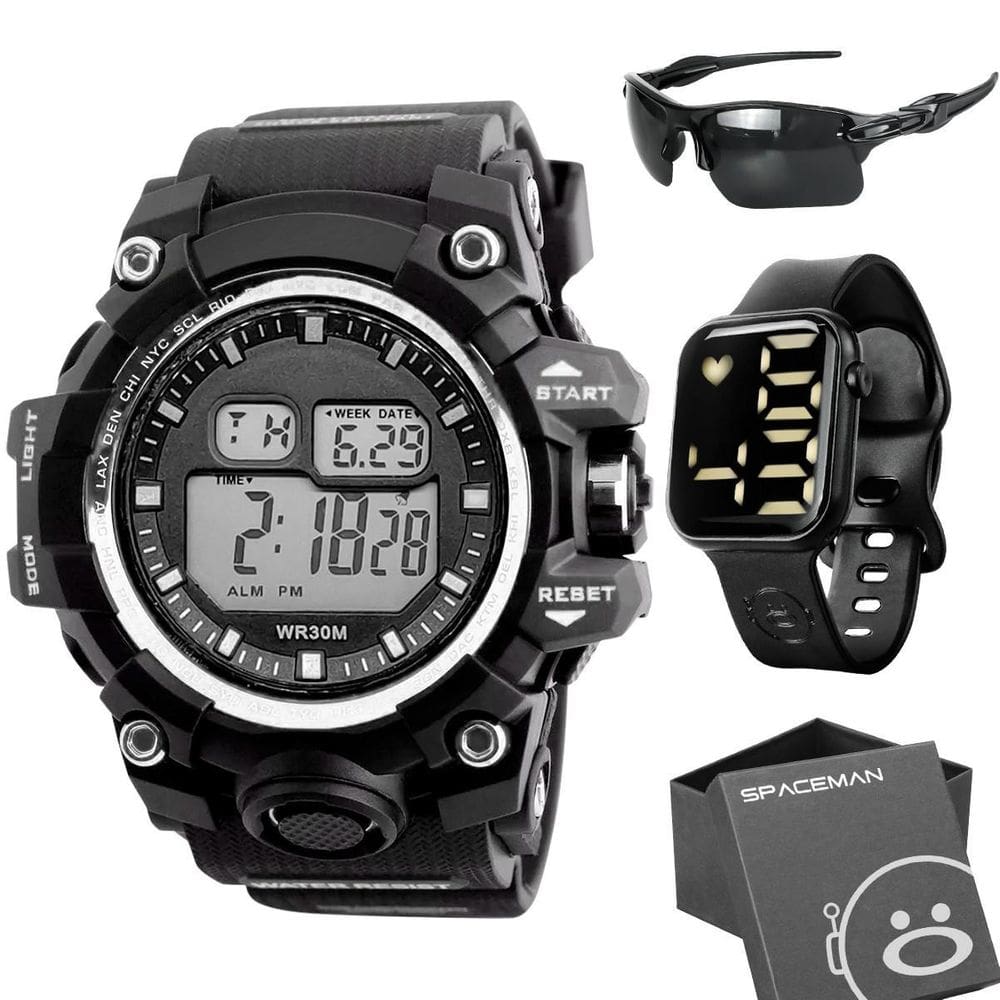 Kit Acessórios Orizom Spaceman - Relógio, Óculos E Caixa