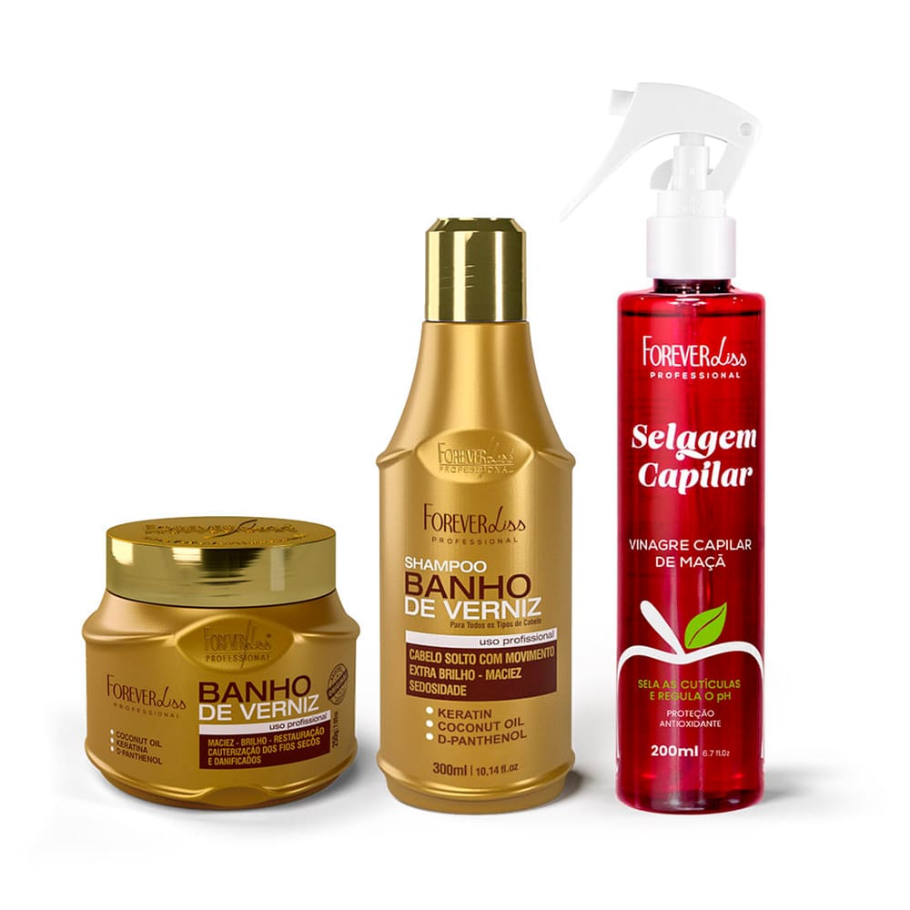 Kit Banho de Verniz e Vinagre Capilar de Maçã Forever Liss