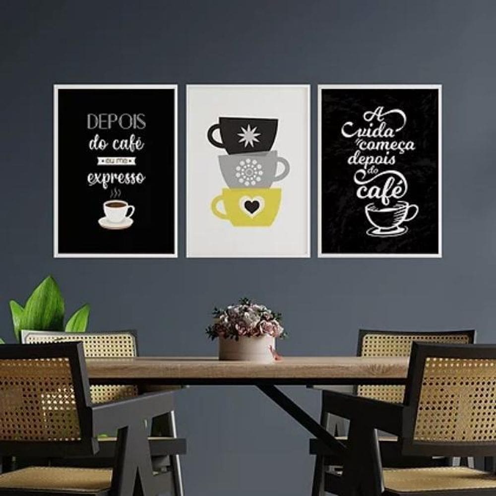 Kit 3 Quadros Depois Do Café Eu Me Expresso 33X24Cm - Branca
