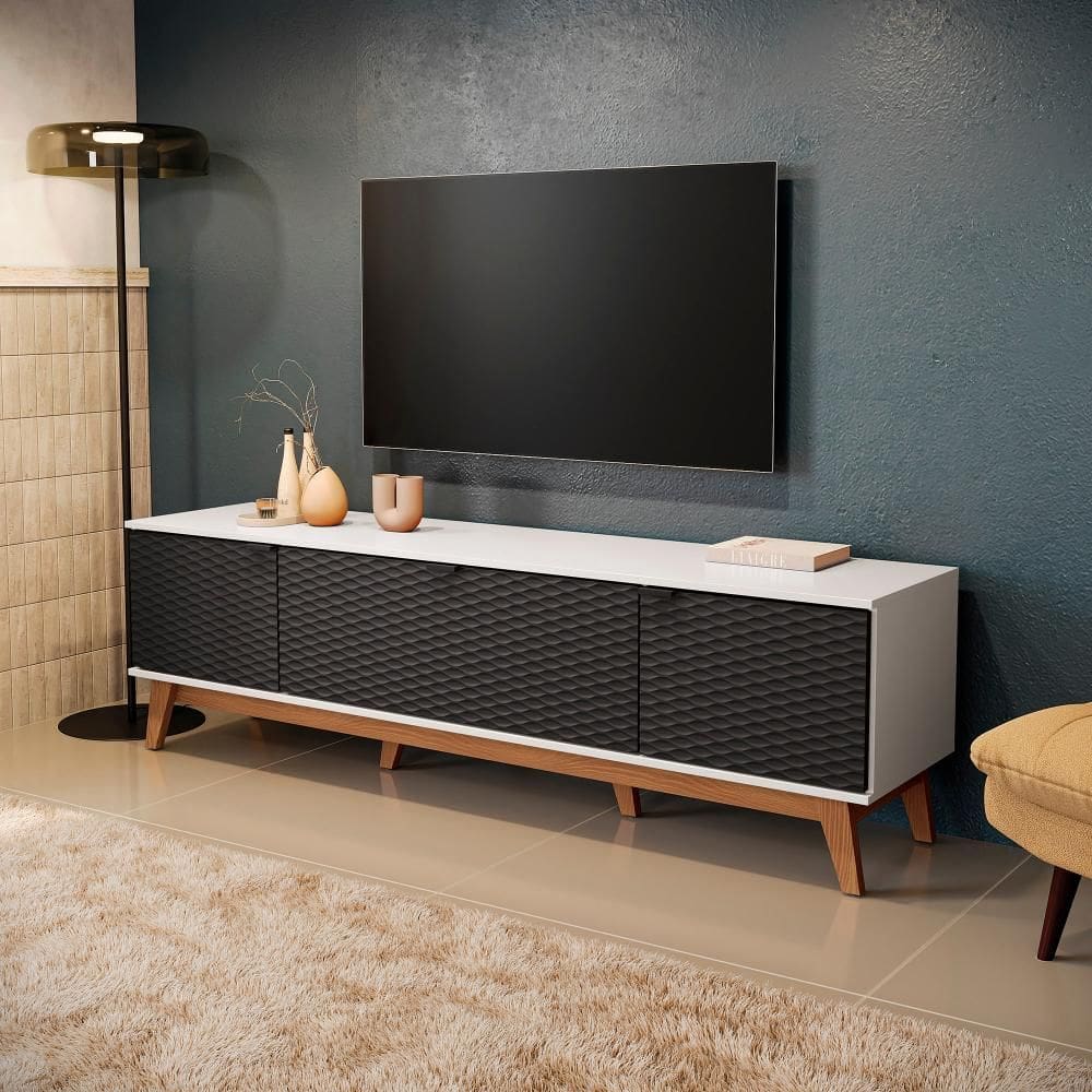 Rack Kappesberg 3 Portas 3D Branco/Preto 180cm