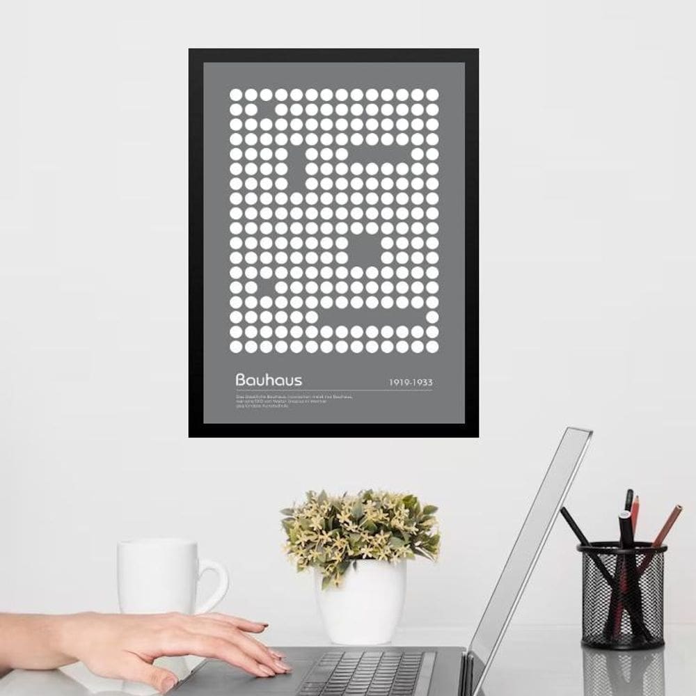 Quadro Bauhaus Grey Geometric Poster Dot Wall 45X34Cm Vidro