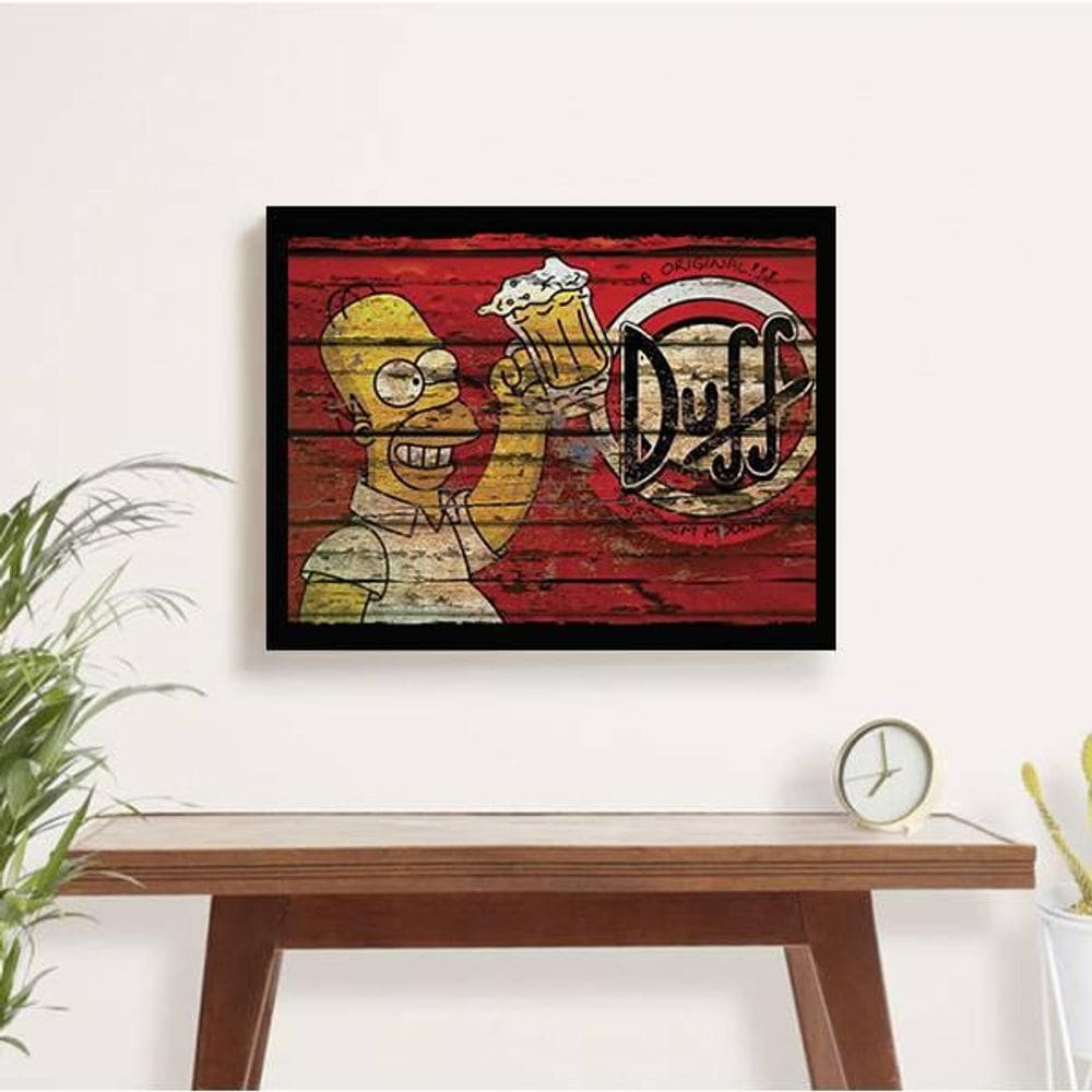 Quadro Decorativo Homer Simpson Duff Beer Rústico 45X34Cm