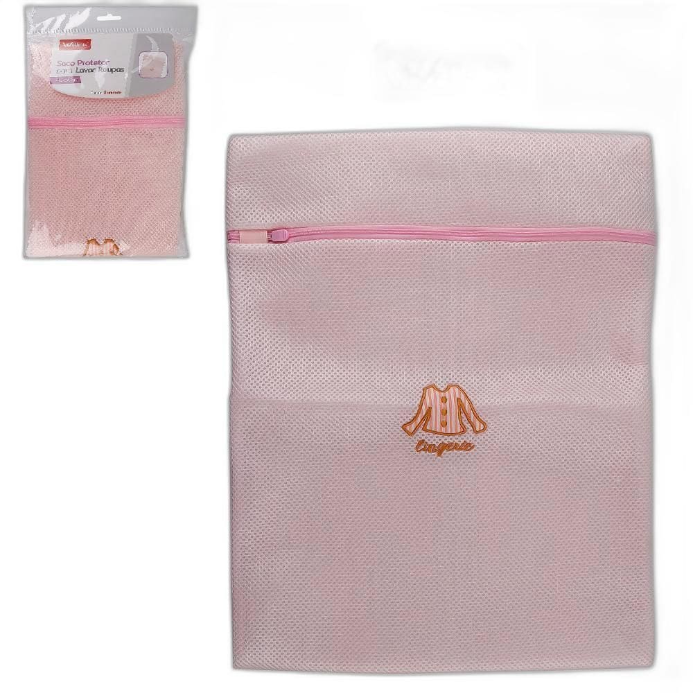 Saco Protetor Para Lavar Roupa Com Ziper Rosa 40X50Cm