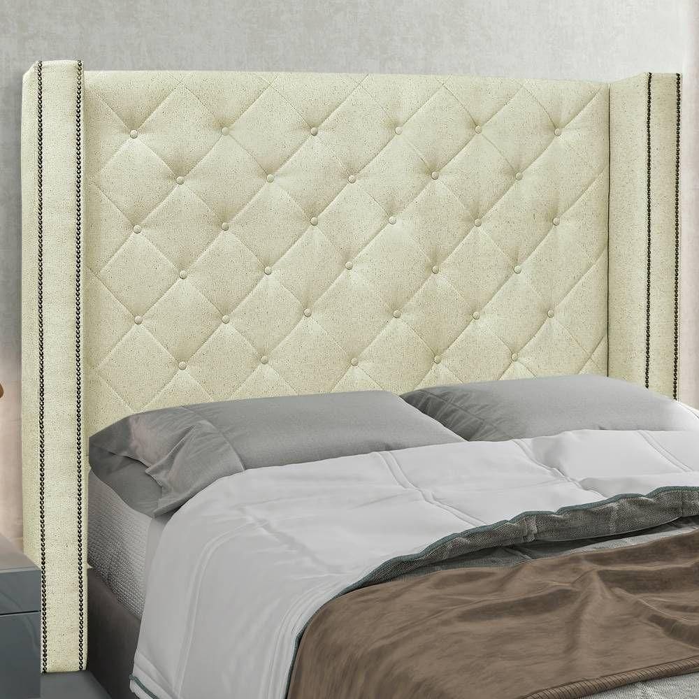 Cabeceira Casal King 1,95m Com Matelassê E Tachas Em Tecido Linho Imperial – Lucadi Rústico Natural
