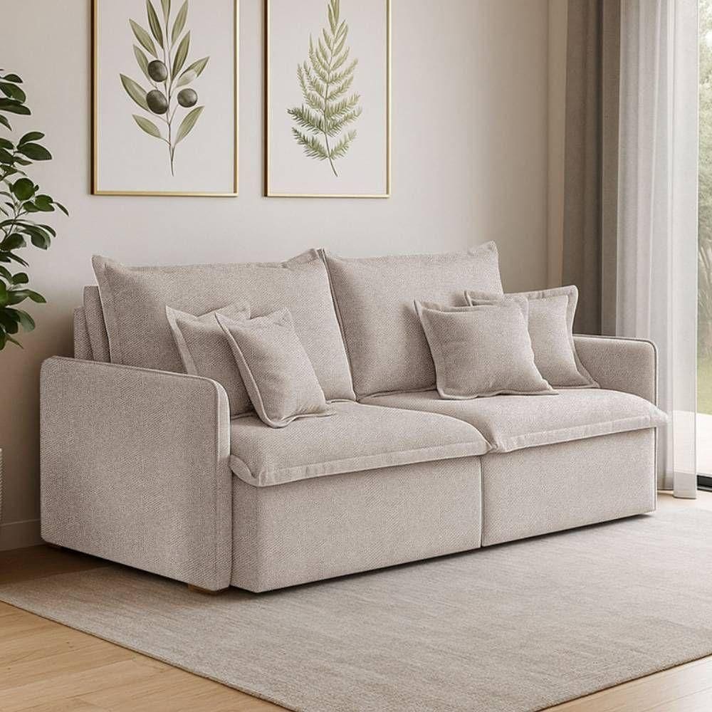 Sofá 3 Lugares 2,00m Retrátil E Reclinável Em Tecido Linho – Malta Lucadi Rústico Areia