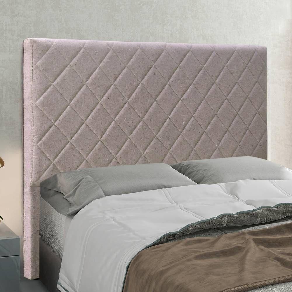 Cabeceira Casal Queen 1,60m Com Costura Bordada Em Tecido Linho Diamante – Lucadi Rústico Areia