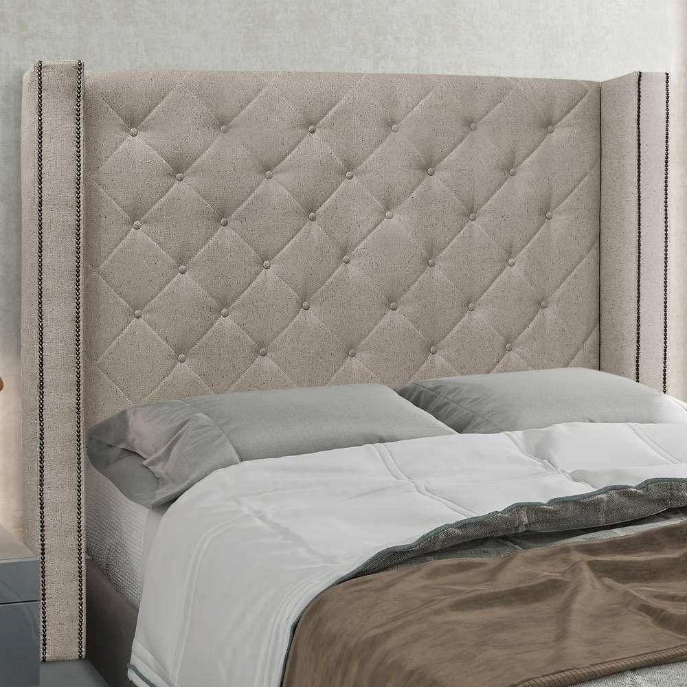 Cabeceira Casal King 1,95m Com Matelassê E Tachas Em Tecido Linho Imperial – Lucadi Rústico Areia