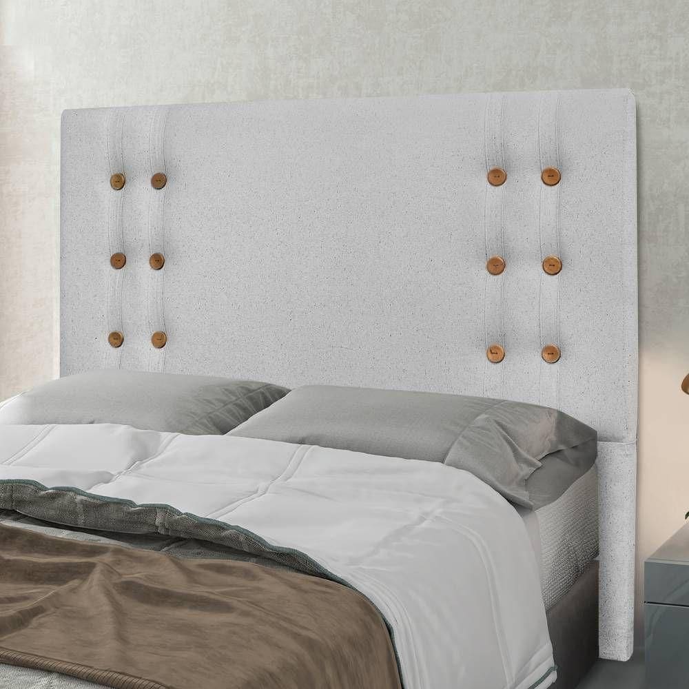 Cabeceira Casal Estofada Com Botões Em Madeira Cerejeira Em Tecido Linho Georgia Lucadi Rústico Grí