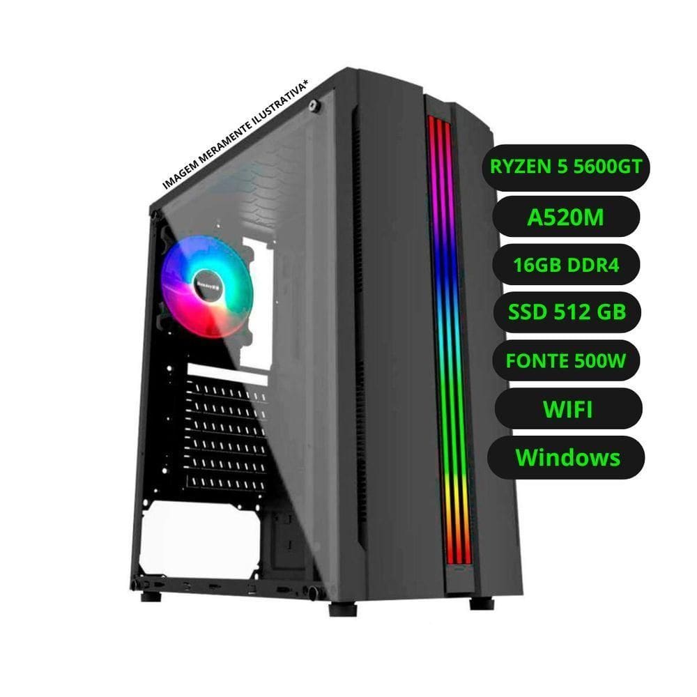 Computador Cpu Gamer Amd Ryzen 5600gt 16gb Ddr4 Ssd 512gb Fonte 500w Bivolt Windows