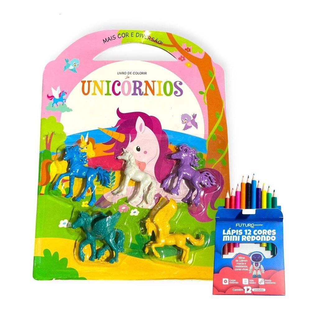 Livro De Colorir + 5 Mini Unicórnios Mais Cor E Diversão
