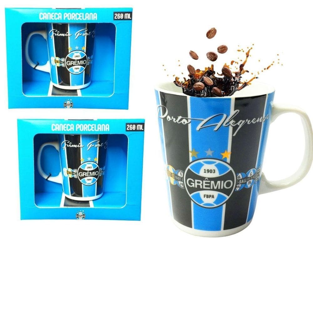 Kit 2Un Caneca Xícara Porcelana Refoçada Premium 260Ml Azul