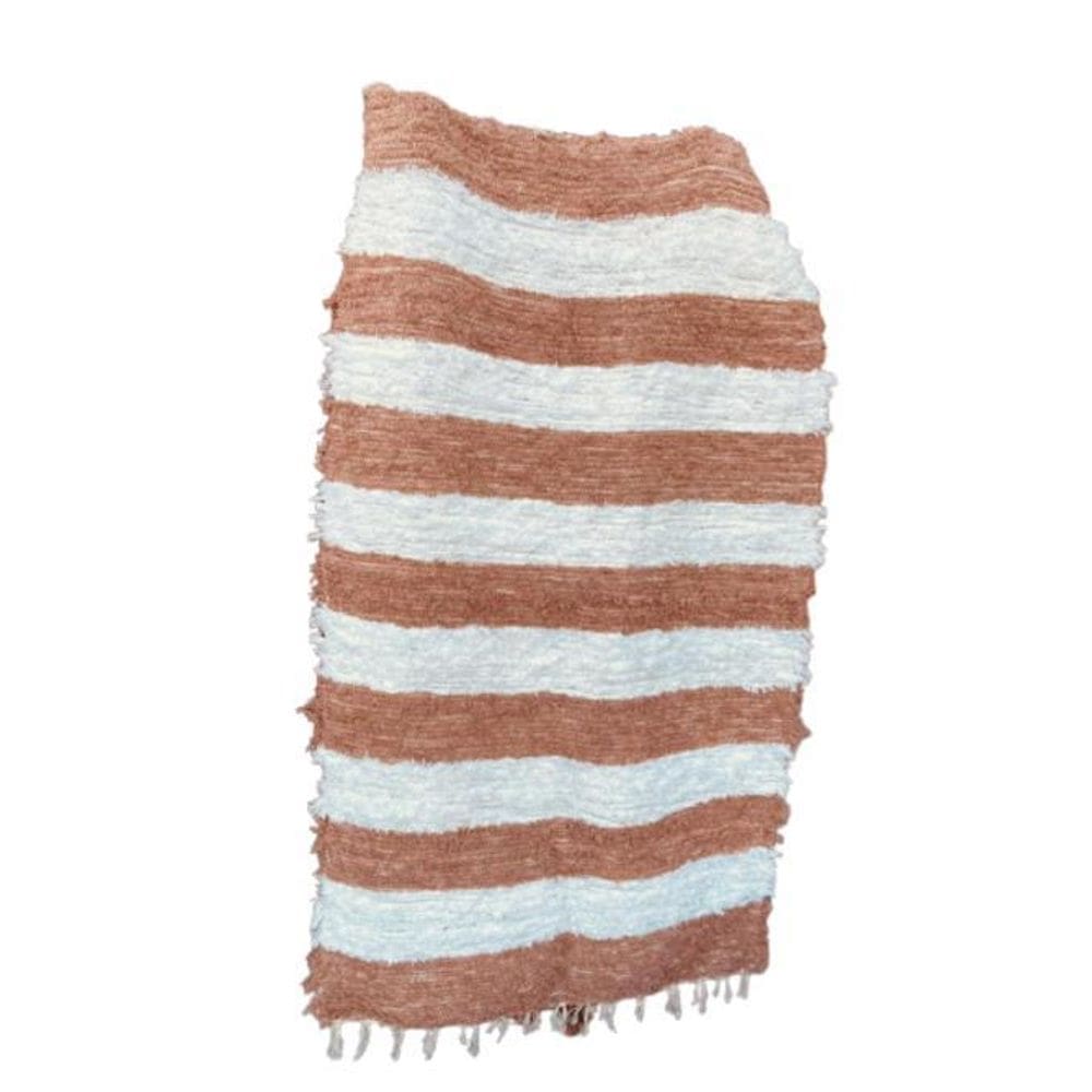 Tapete Médio Felpudo Listrado Café Com Leite 0,80X1,50M Boho