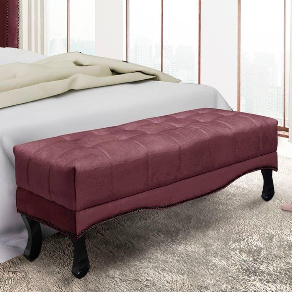 Recamier 1,95m Com Pés Luis Xv E Capitonê Em Tecido Veludo Vicenza - Lucadi Vinho