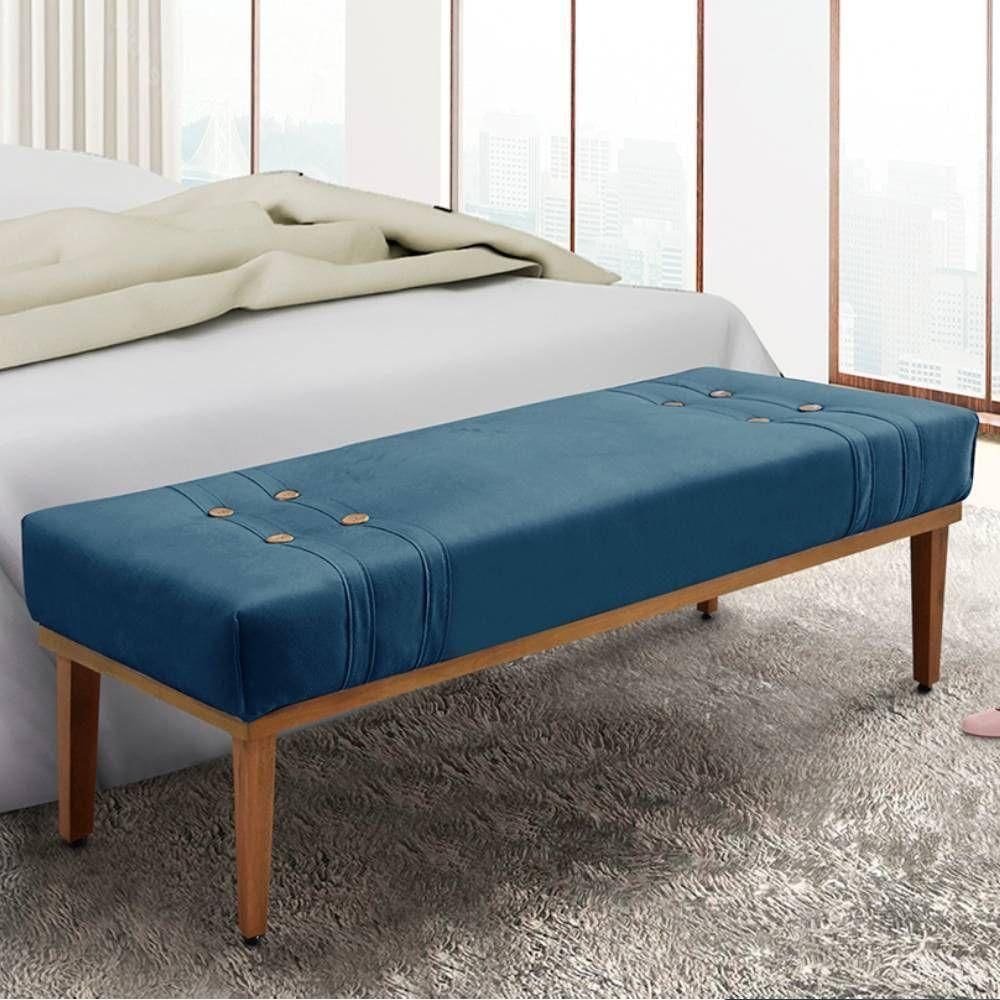 Recamier 1,60m Com Base De Madeira Maciça Em Tecido Veludo Gênova - Lucadi Azul