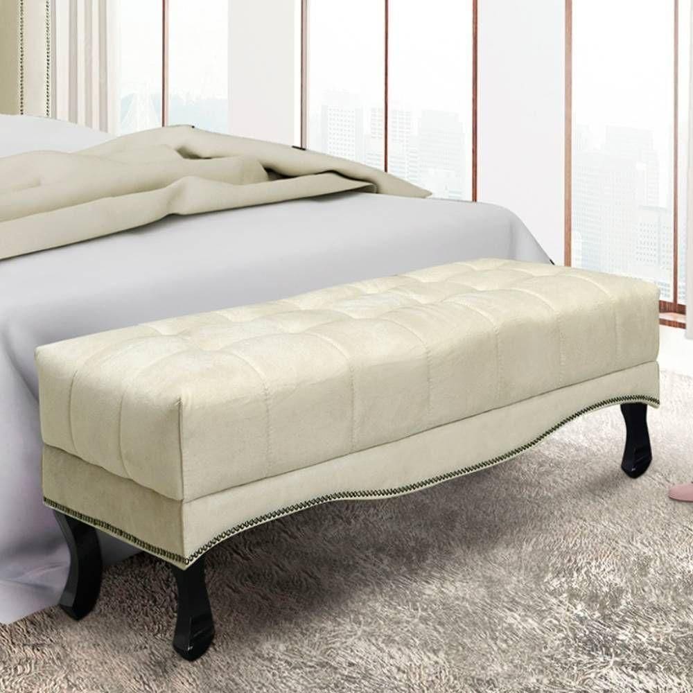 Recamier 1,95m Com Pés Luis Xv E Capitonê Em Tecido Veludo Vicenza - Lucadi Bege