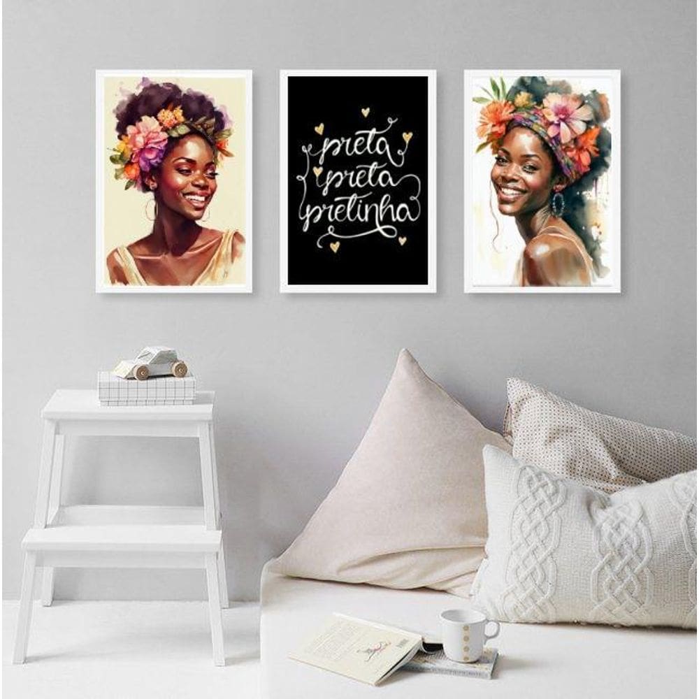 Kit 3 Quadros Decorativos Preta Preta Pretinha 45X34Cm Vidro