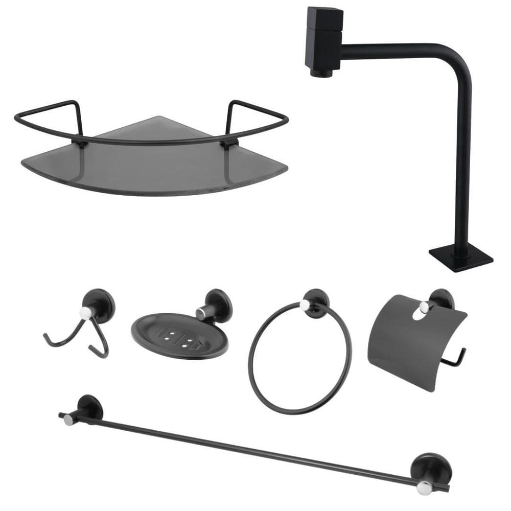 Kit Acessórios Para Banheiro Preto Completo 7 Peças