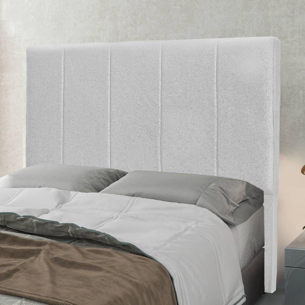 Cabeceira Casal Queen Com Design Vertical Bordado Em Tecido Linho Cristal Lucadi Rústico Grígio