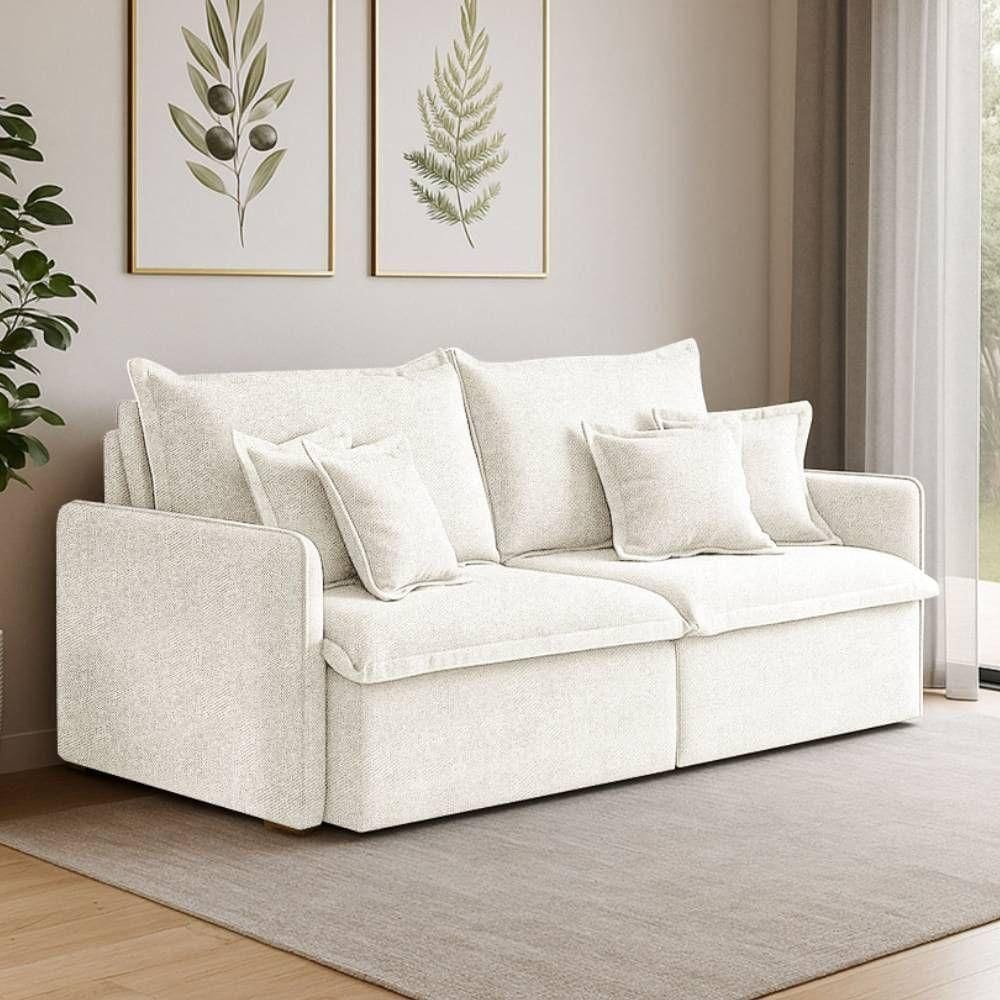 Sofá 3 Lugares 2,00m Retrátil E Reclinável Em Tecido Linho – Malta Lucadi Rústico Natural