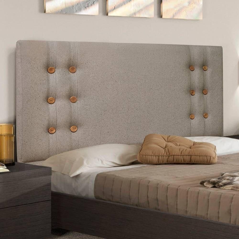Cabeceira Solteiro Estofada Com Botões Em Madeira Cerejeira Em Tecido Linho Georgia Lucadi Rústico