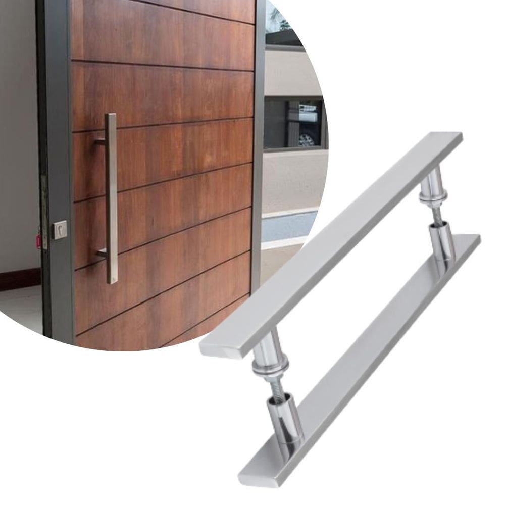 Puxador Alumínio Polido 60Cm Porta Madeira Pivotante Vidro