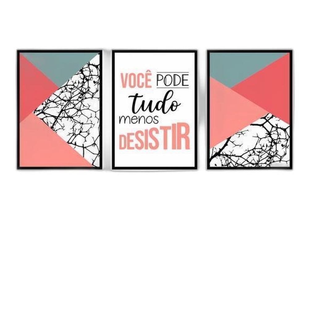Quadros Você Pode Tudo - Rosa Moldura Preta 24X18Cm 3 Peças